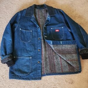 VTG Dickies Blanket Lined Denim Chore Coat Men XL Blue Field Workwear Jacket